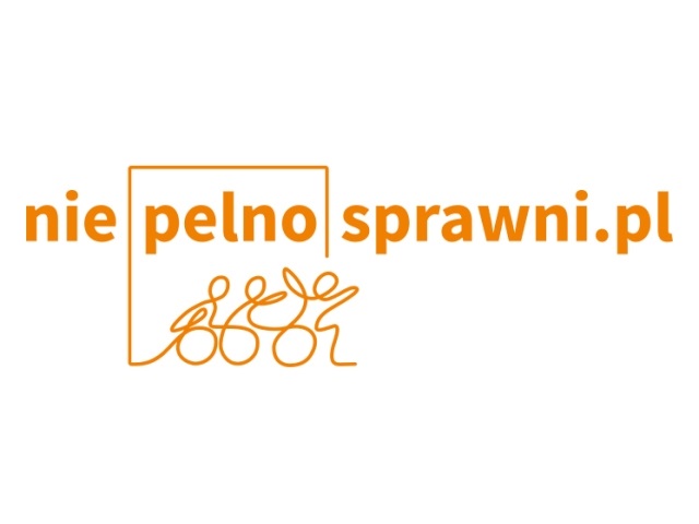 nowe logo portalu Niepelnosprawni.pl. Na środku loga znajduje się trzech jeźdźców, ponad nimi napis: Nie, w kwadracie Pełno, poza kwadratem sprawni